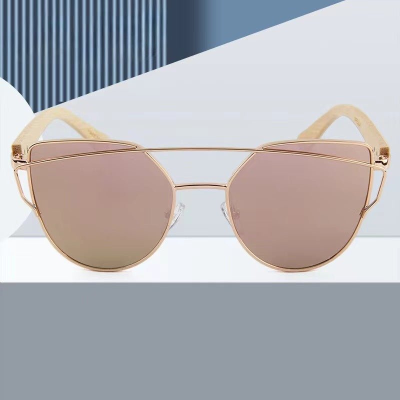 MAC169 Fashionable Cat-eye Metal Frame BamboTemple Sunglasses - SJB-DIAMOND ELITES