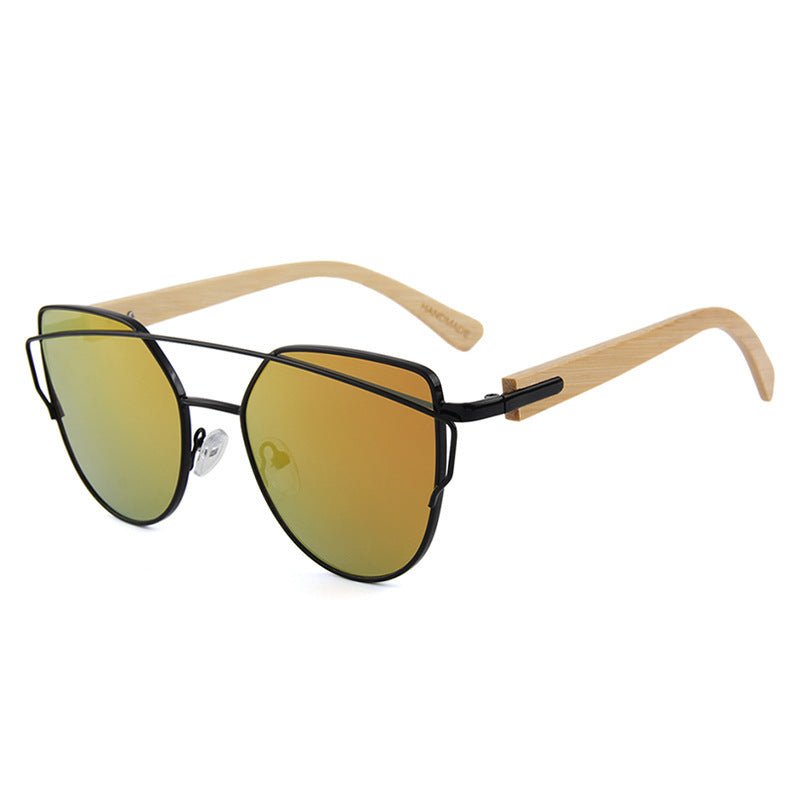 MAC169 Fashionable Cat-eye Metal Frame BamboTemple Sunglasses - SJB-DIAMOND ELITES