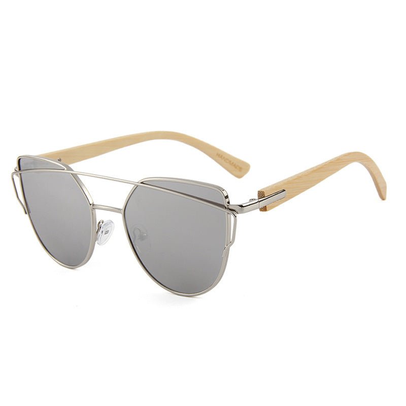 MAC169 Fashionable Cat-eye Metal Frame BamboTemple Sunglasses - SJB-DIAMOND ELITES
