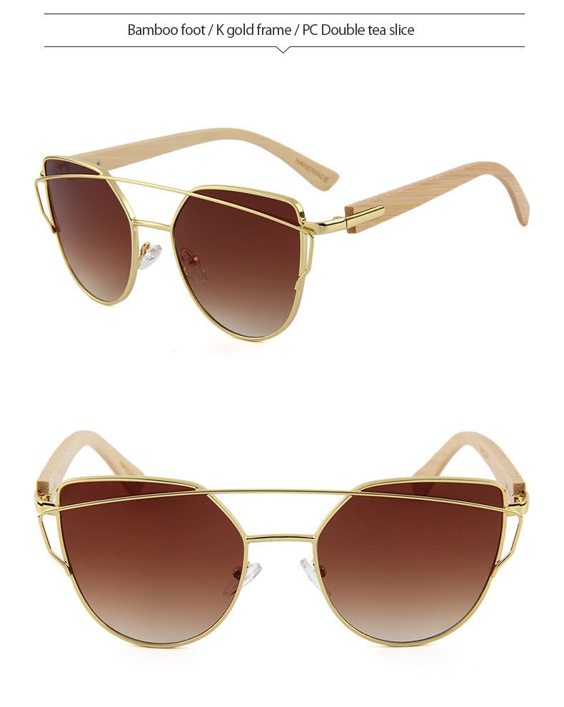 MAC169 Fashionable Cat-eye Metal Frame BamboTemple Sunglasses - SJB-DIAMOND ELITES