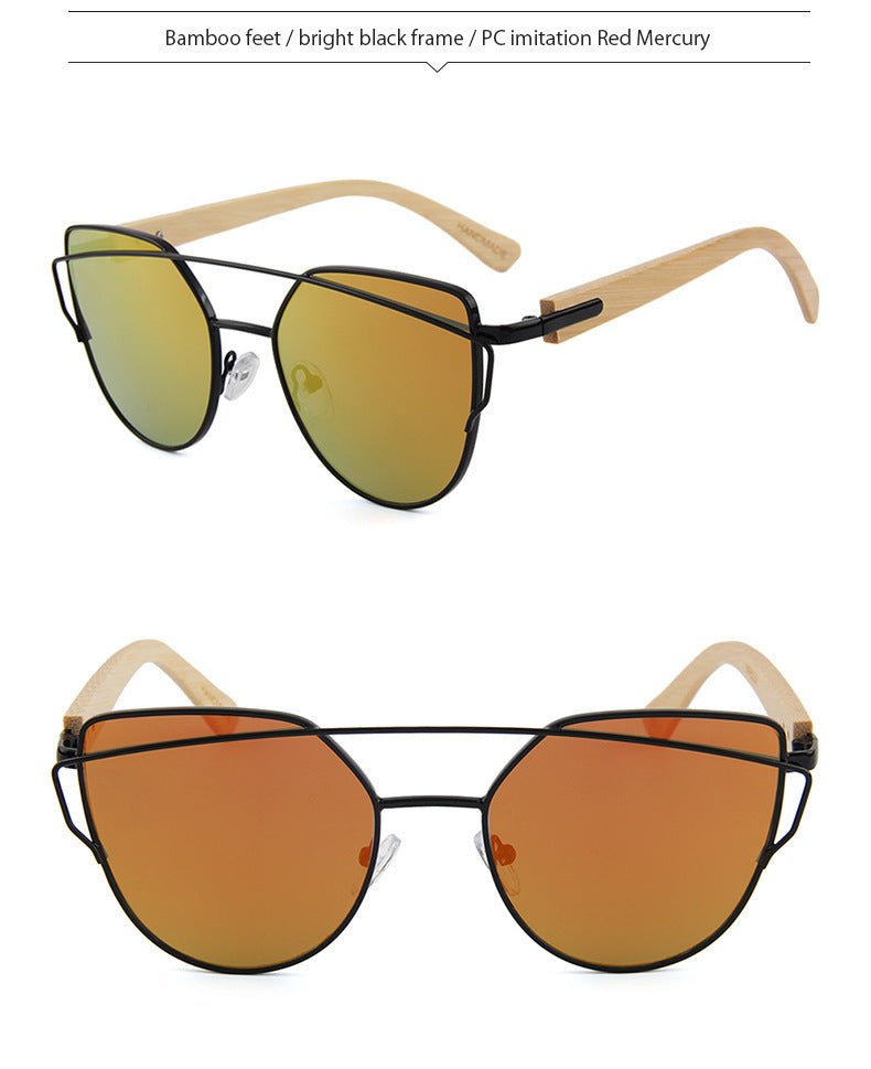 MAC169 Fashionable Cat-eye Metal Frame BamboTemple Sunglasses - SJB-DIAMOND ELITES