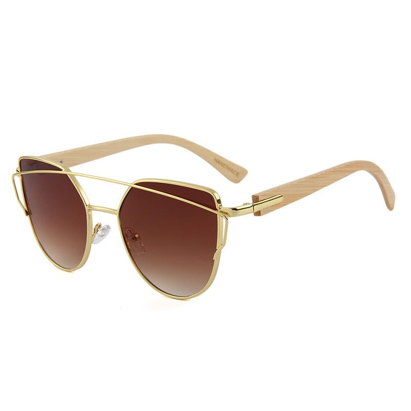 MAC169 Fashionable Cat-eye Metal Frame BamboTemple Sunglasses - SJB-DIAMOND ELITES