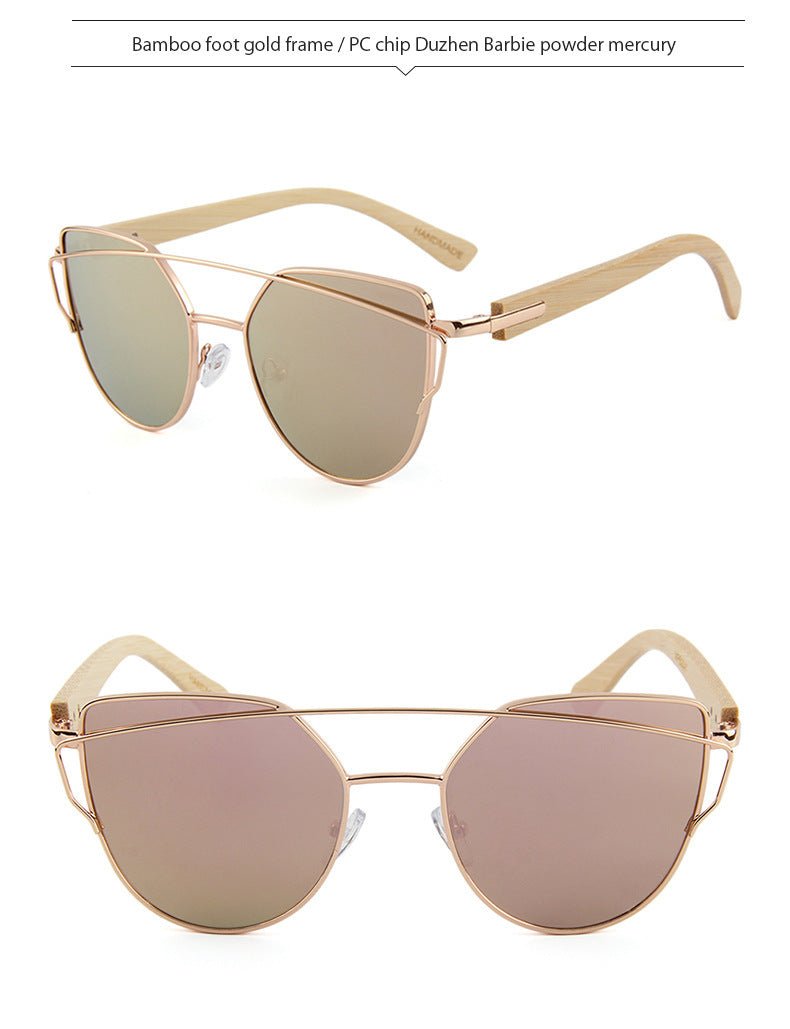 MAC169 Fashionable Cat-eye Metal Frame BamboTemple Sunglasses - SJB-DIAMOND ELITES
