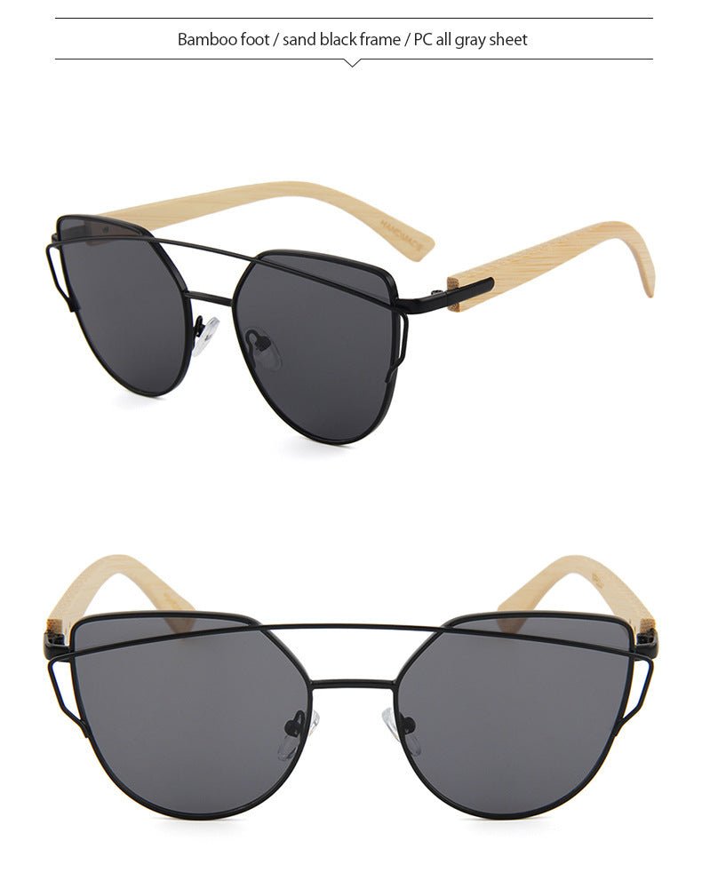 MAC169 Fashionable Cat-eye Metal Frame BamboTemple Sunglasses - SJB-DIAMOND ELITES