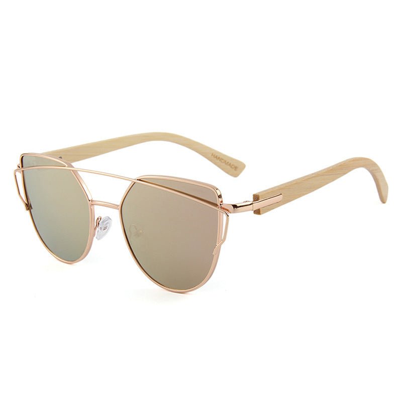 MAC169 Fashionable Cat-eye Metal Frame BamboTemple Sunglasses - SJB-DIAMOND ELITES