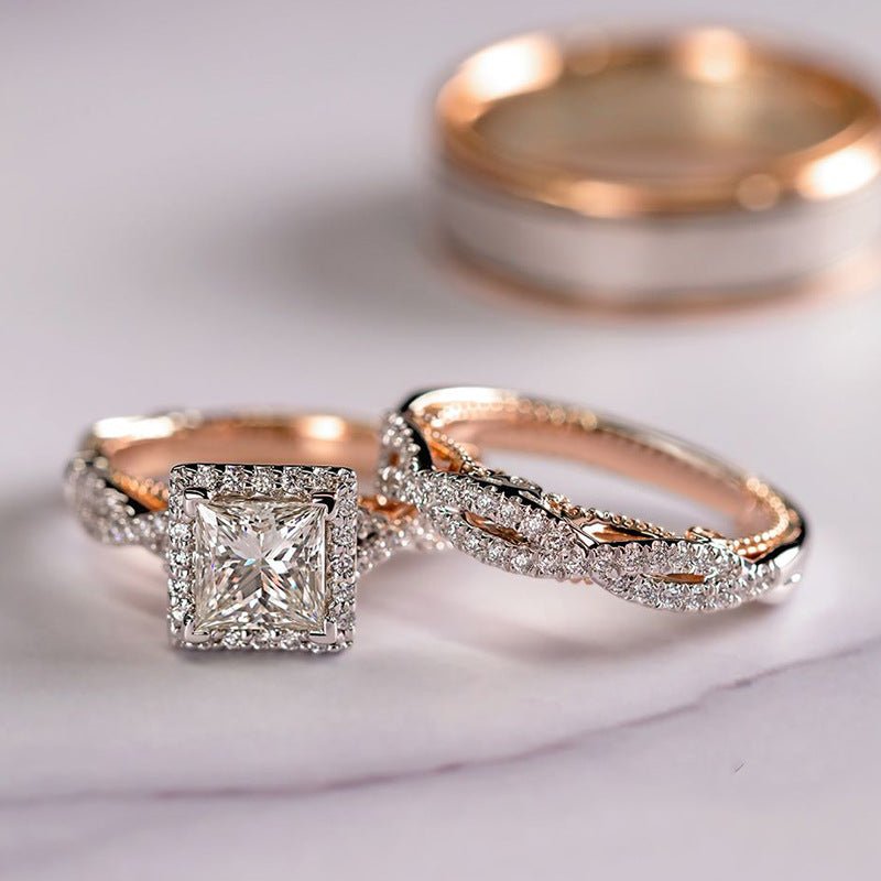 MAC175 Rose Gold Sparkling Zircon Luxury Engagement Ring - SJB-DIAMOND ELITES