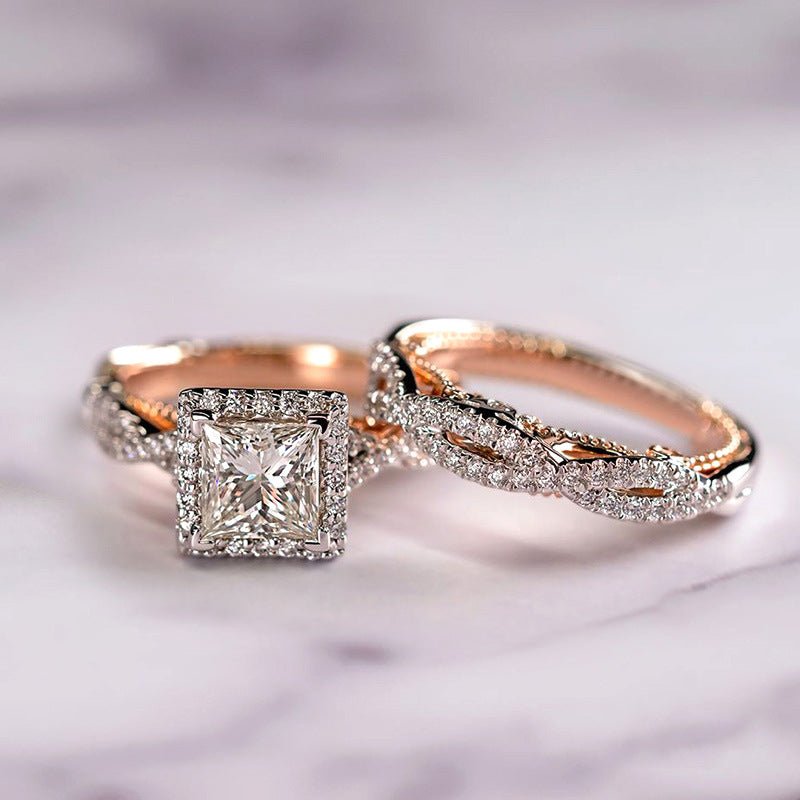 MAC175 Rose Gold Sparkling Zircon Luxury Engagement Ring - SJB-DIAMOND ELITES