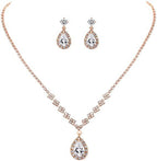MAC181 Brilliant Full Diamond Zircon Drop Necklace And Earrings