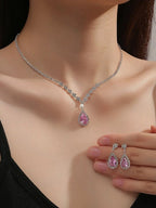 MAC181 Brilliant Full Diamond Zircon Drop Necklace And Earrings