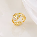 MAC186 Copper Set With Zircon 18K Real Gold Love Glossy Letter Ring