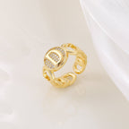 MAC186 Copper Set With Zircon 18K Real Gold Love Glossy Letter Ring