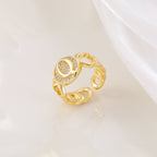 MAC186 Copper Set With Zircon 18K Real Gold Love Glossy Letter Ring