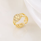 MAC186 Copper Set With Zircon 18K Real Gold Love Glossy Letter Ring