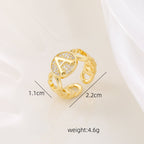 MAC186 Copper Set With Zircon 18K Real Gold Love Glossy Letter Ring