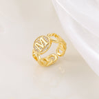 MAC186 Copper Set With Zircon 18K Real Gold Love Glossy Letter Ring