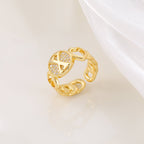 MAC186 Copper Set With Zircon 18K Real Gold Love Glossy Letter Ring