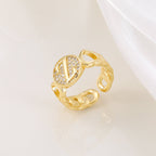 MAC186 Copper Set With Zircon 18K Real Gold Love Glossy Letter Ring