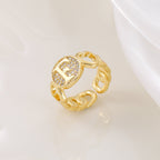 MAC186 Copper Set With Zircon 18K Real Gold Love Glossy Letter Ring