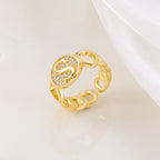 MAC186 Copper Set With Zircon 18K Real Gold Love Glossy Letter Ring
