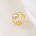MAC186 Copper Set With Zircon 18K Real Gold Love Glossy Letter Ring