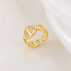 MAC186 Copper Set With Zircon 18K Real Gold Love Glossy Letter Ring