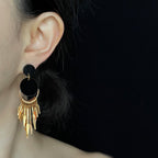 Medieval Tassel Black Gold Earrings(MAC197)