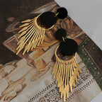 Medieval Tassel Black Gold Earrings(MAC197)