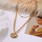 Vintage Double Layer Metal Disc Necklace(MAC211)