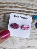 Magenta Sparkle Football Acrylic Stud Lightweight Earrings