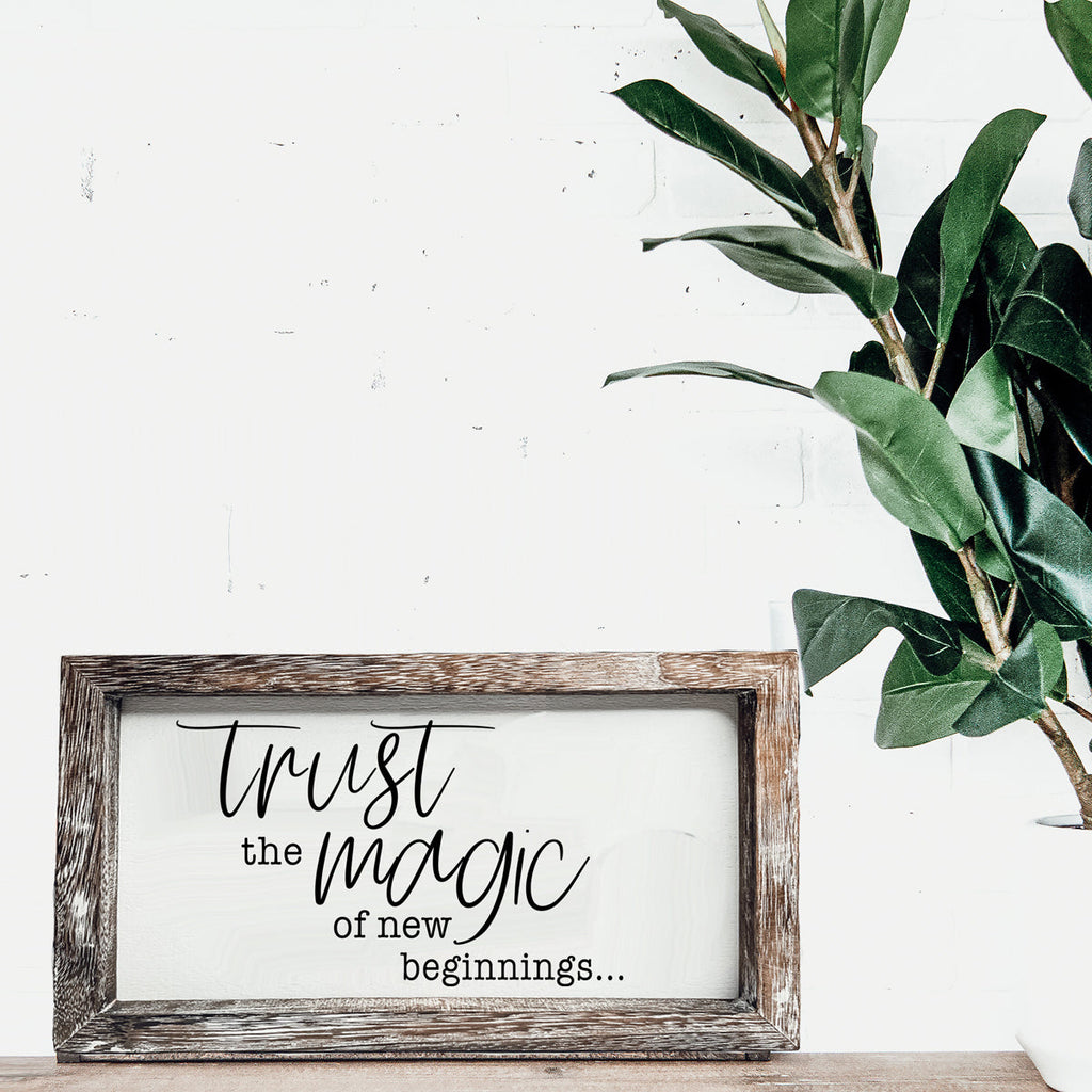 Rustic Wooden Magic Of New Beginnings Inspirational Sign Home Decor Gift BandsCo Straps
