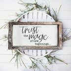 Rustic Wooden Magic Of New Beginnings Inspirational Sign Home Decor Gift BandsCo Straps