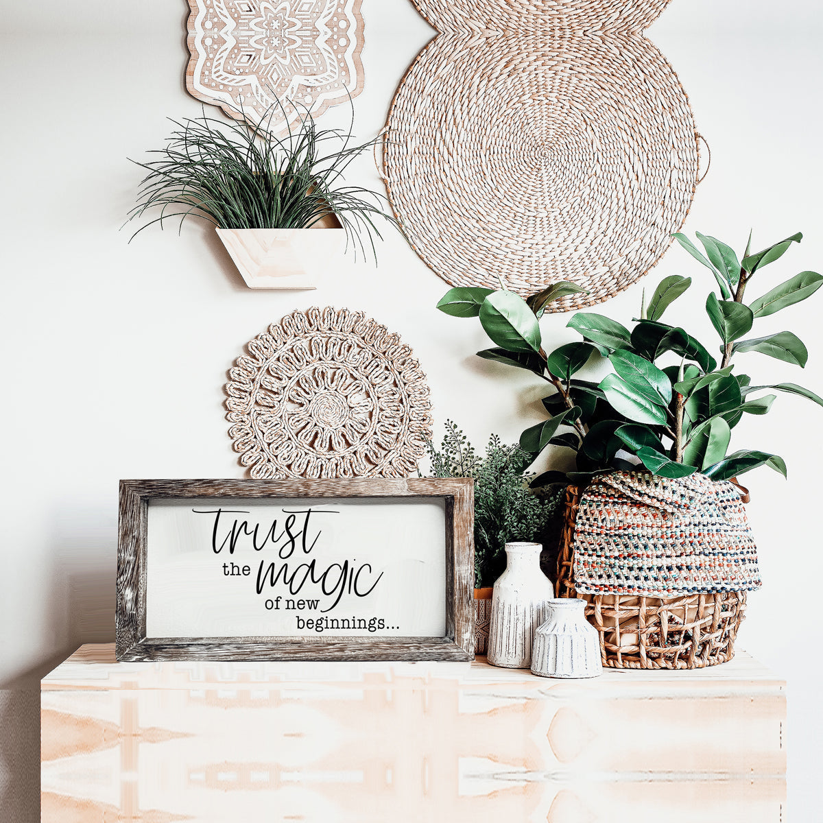 Rustic Wooden Magic Of New Beginnings Inspirational Sign Home Decor Gift BandsCo Straps