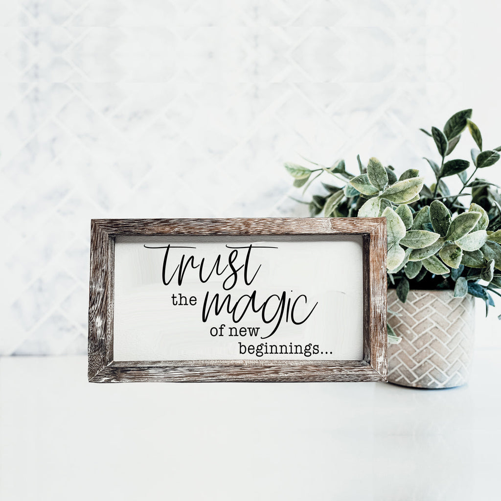 Rustic Wooden Magic Of New Beginnings Inspirational Sign Home Decor Gift BandsCo Straps