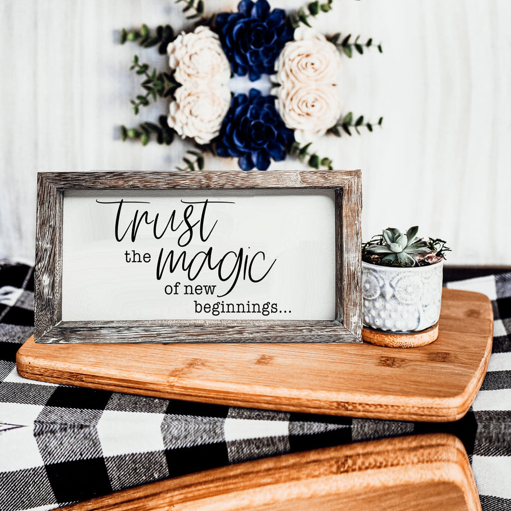 Rustic Wooden Magic Of New Beginnings Inspirational Sign Home Decor Gift BandsCo Straps