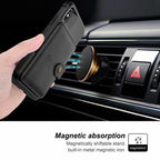 Magnetic Black Leather Wallet Case for iPhone 14 13 11 12 Case Armor Shockproof Card Holder Wallet Flip Cover Buckle Cash Card Sleeve Leather Protective Kickstand Durable High Capacity Phone Case Stevvex