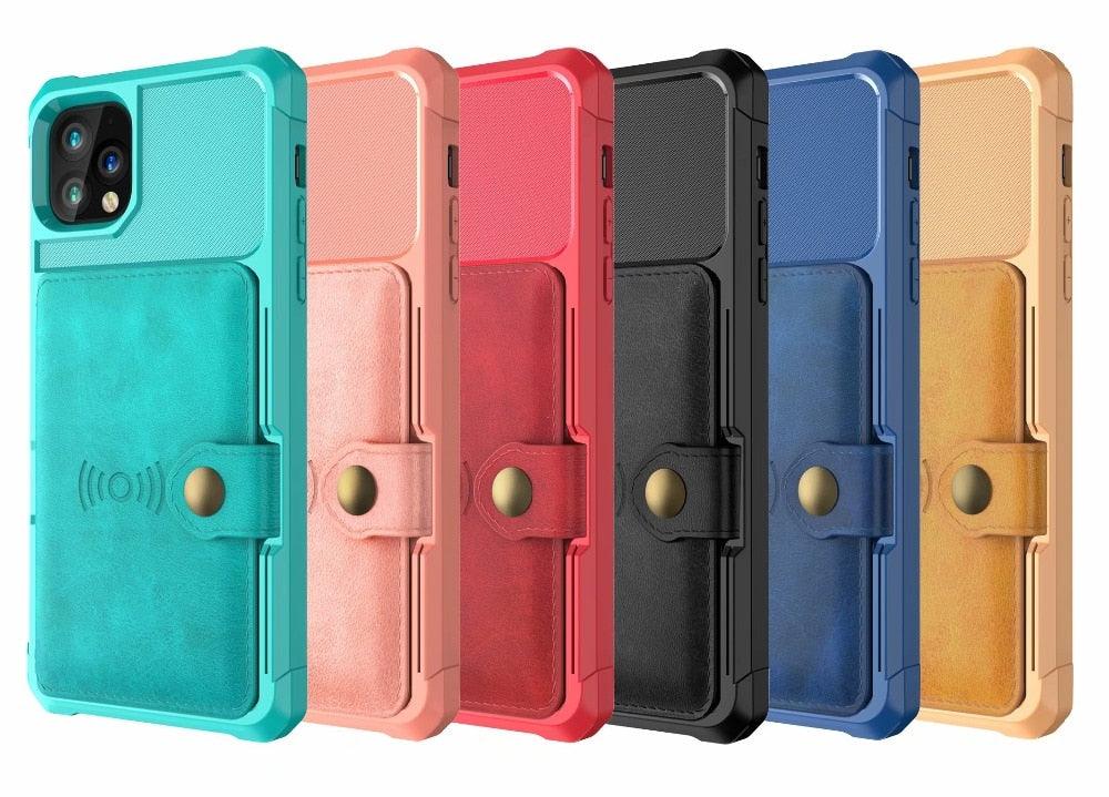 Magnetic Black Leather Wallet Case for iPhone 14 13 11 12 Case Armor Shockproof Card Holder Wallet Flip Cover Buckle Cash Card Sleeve Leather Protective Kickstand Durable High Capacity Phone Case Stevvex
