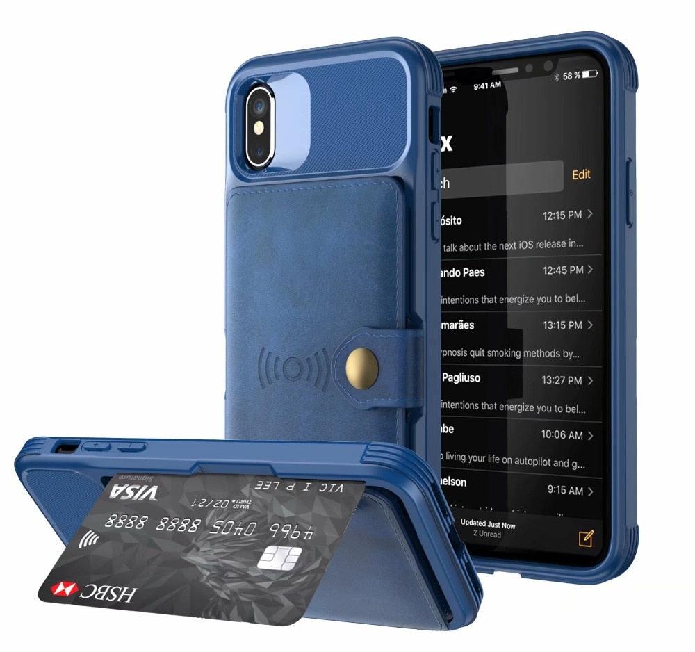 Magnetic Black Leather Wallet Case for iPhone 14 13 11 12 Case Armor Shockproof Card Holder Wallet Flip Cover Buckle Cash Card Sleeve Leather Protective Kickstand Durable High Capacity Phone Case Stevvex