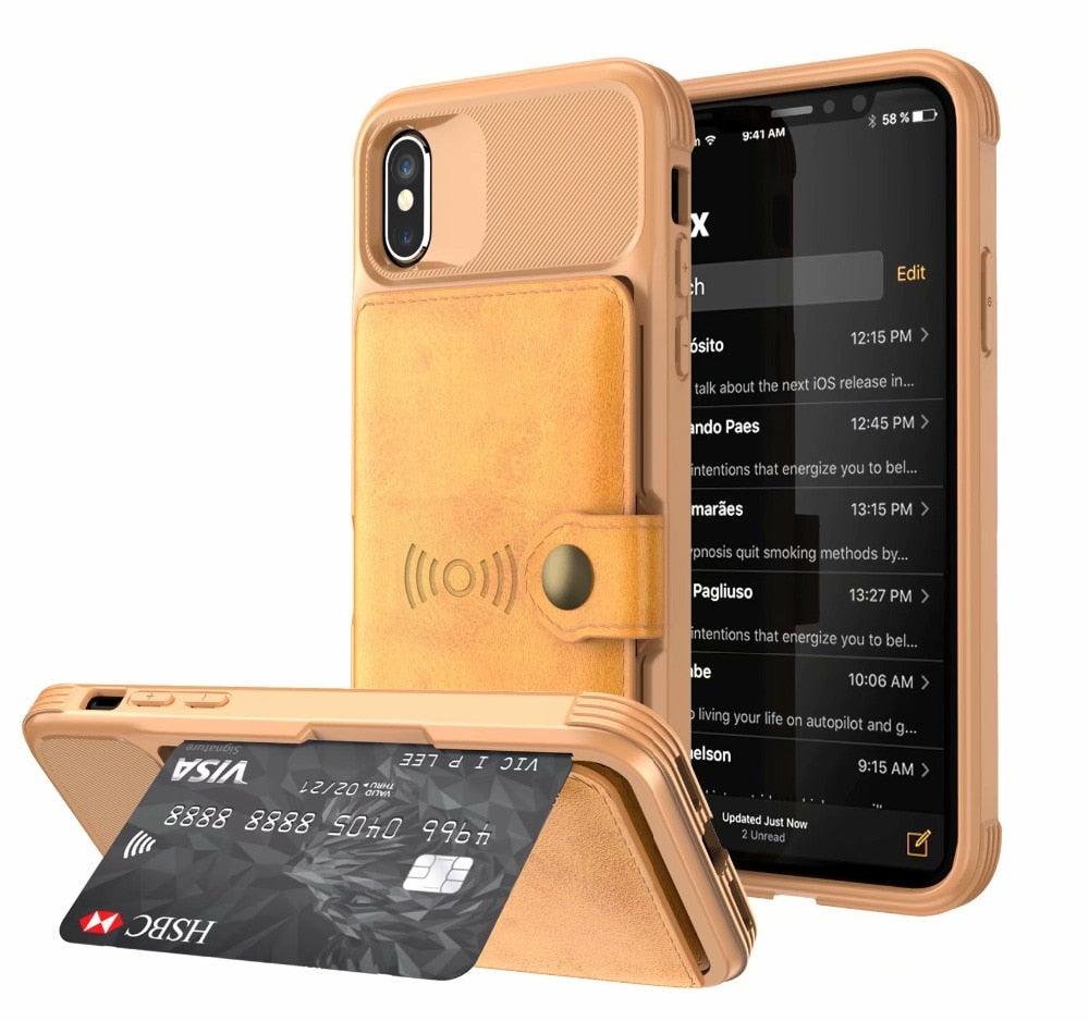 Magnetic Black Leather Wallet Case for iPhone 14 13 11 12 Case Armor Shockproof Card Holder Wallet Flip Cover Buckle Cash Card Sleeve Leather Protective Kickstand Durable High Capacity Phone Case Stevvex