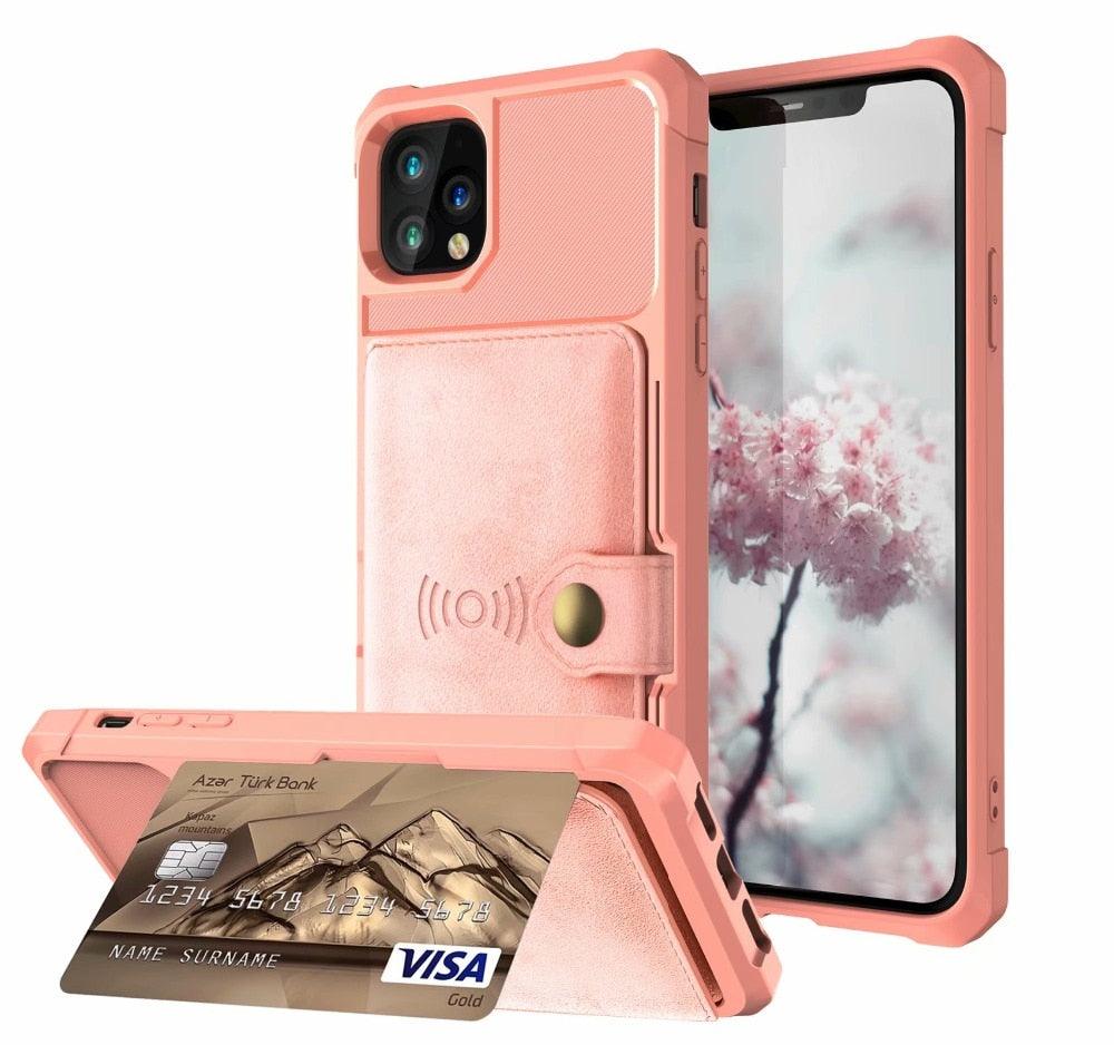 Magnetic Black Leather Wallet Case for iPhone 14 13 11 12 Case Armor Shockproof Card Holder Wallet Flip Cover Buckle Cash Card Sleeve Leather Protective Kickstand Durable High Capacity Phone Case Stevvex