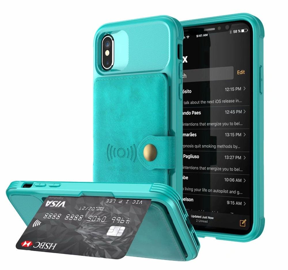 Magnetic Black Leather Wallet Case for iPhone 14 13 11 12 Case Armor Shockproof Card Holder Wallet Flip Cover Buckle Cash Card Sleeve Leather Protective Kickstand Durable High Capacity Phone Case Stevvex