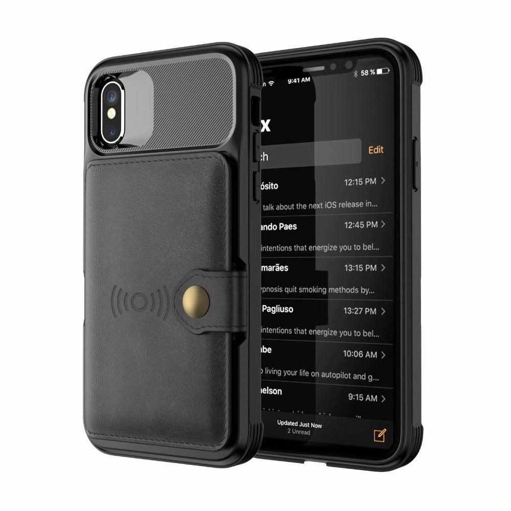 Magnetic Black Leather Wallet Case for iPhone 14 13 11 12 Case Armor Shockproof Card Holder Wallet Flip Cover Buckle Cash Card Sleeve Leather Protective Kickstand Durable High Capacity Phone Case Stevvex