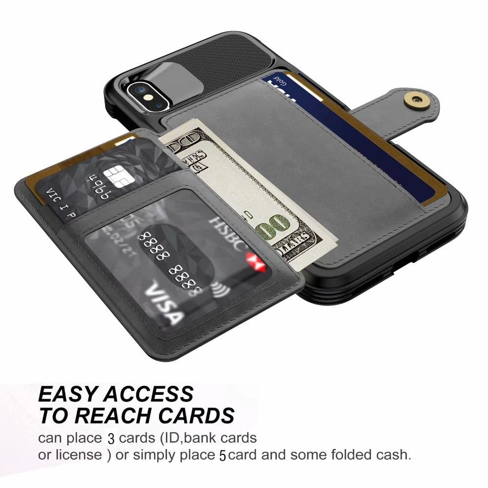 Magnetic Black Leather Wallet Case for iPhone 14 13 11 12 Case Armor Shockproof Card Holder Wallet Flip Cover Buckle Cash Card Sleeve Leather Protective Kickstand Durable High Capacity Phone Case Stevvex