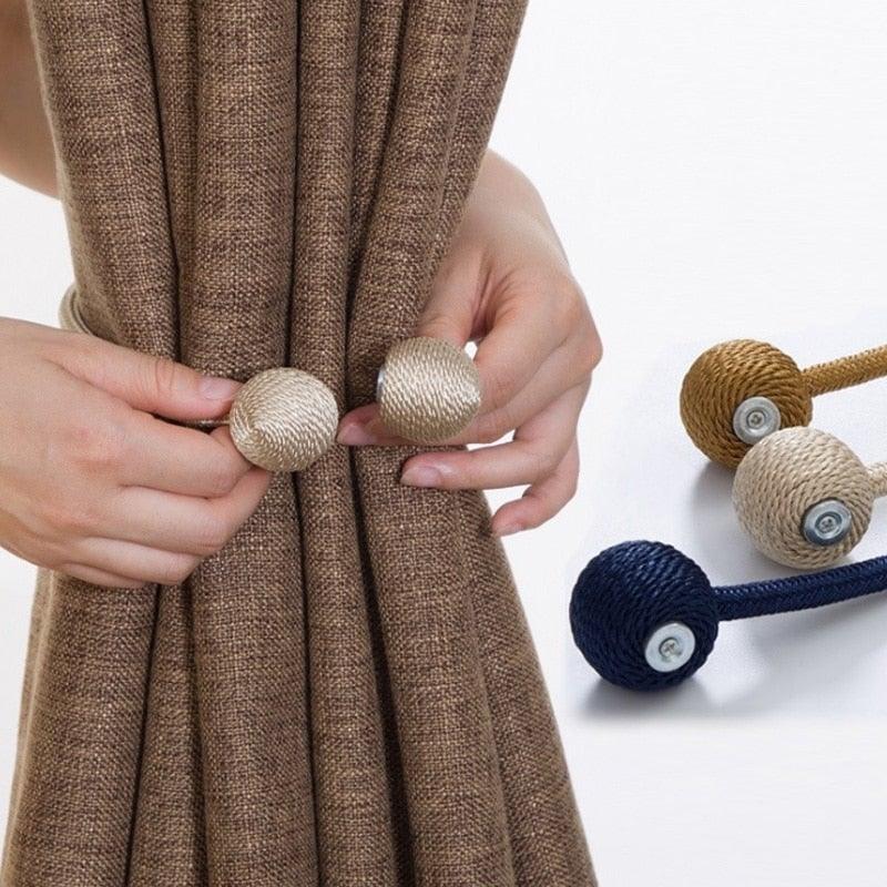 Magnetic Curtain Tieback Buckle Strap Holdbacks Magnet Clip For Curtain Rod Tie Backs Hanging Belts Rope Accessories Upgraded Curtain Buckles European Style Decorative Weave Rope Curtain Holdbacks Holder For Window Decor Curtain Clips Rope Straps Magnet Stevvex