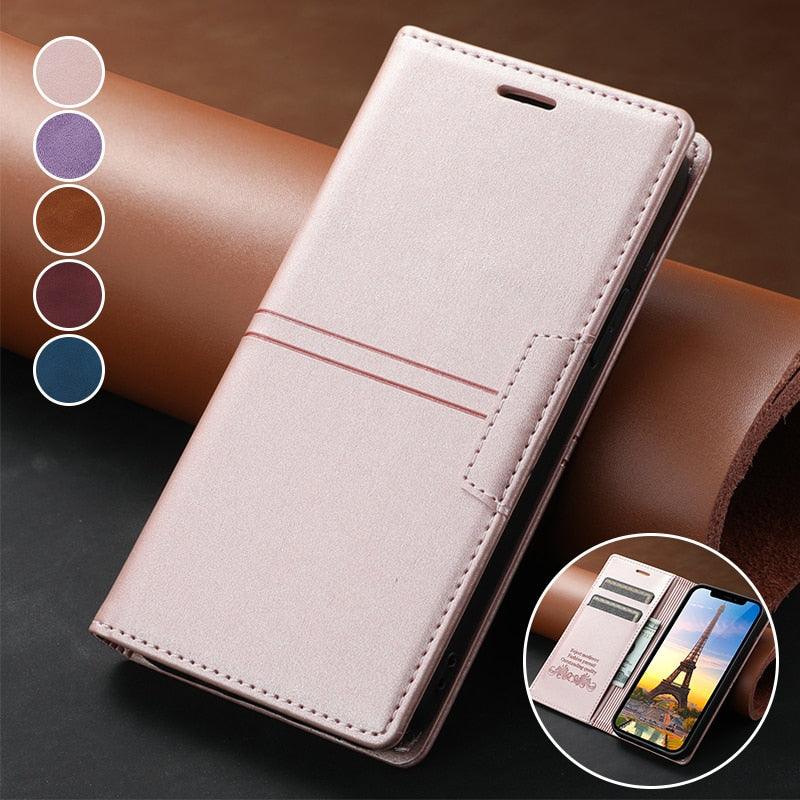 Magnetic Flip Leather Card Slot Wallet Case for iPhone 14 13 12 11 Pro Max Flip Invisible Magnetic Elegant Retro Phone Case Premium Leather PU Soft Flip Cover For iPhone Stevvex