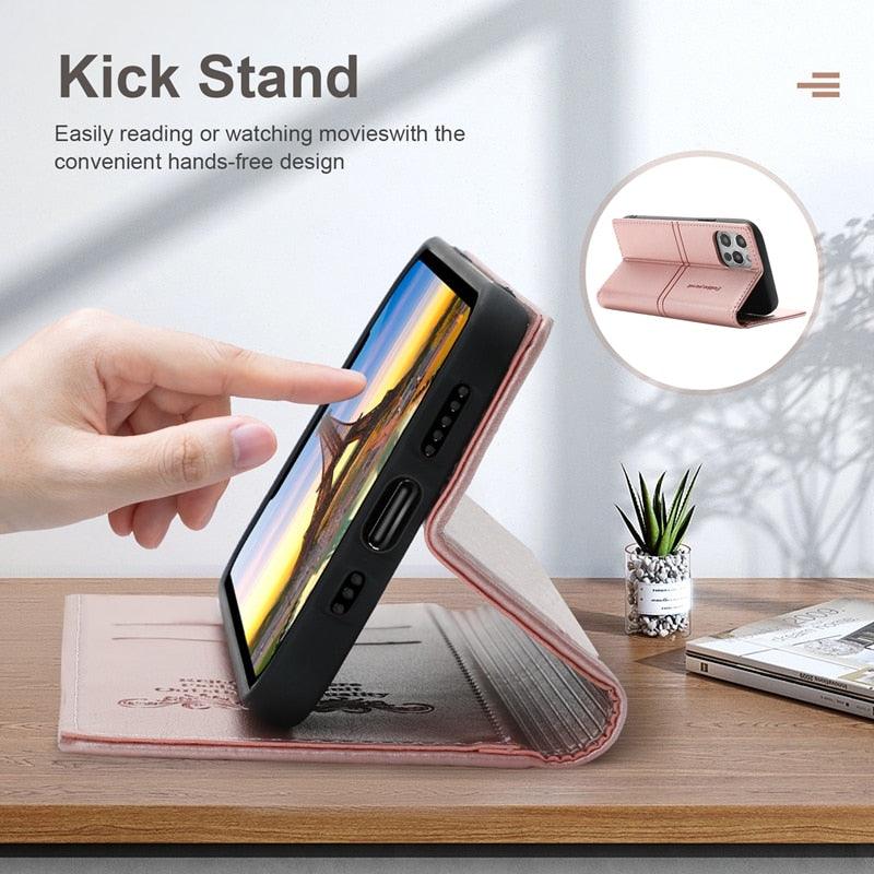 Magnetic Flip Leather Card Slot Wallet Case for iPhone 14 13 12 11 Pro Max Flip Invisible Magnetic Elegant Retro Phone Case Premium Leather PU Soft Flip Cover For iPhone Stevvex
