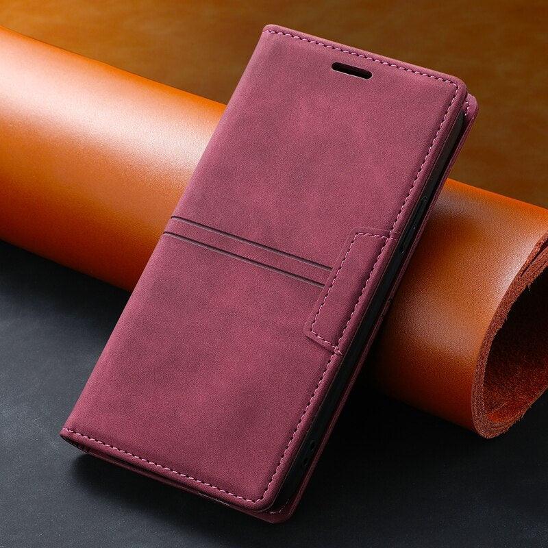 Magnetic Flip Leather Card Slot Wallet Case for iPhone 14 13 12 11 Pro Max Flip Invisible Magnetic Elegant Retro Phone Case Premium Leather PU Soft Flip Cover For iPhone Stevvex