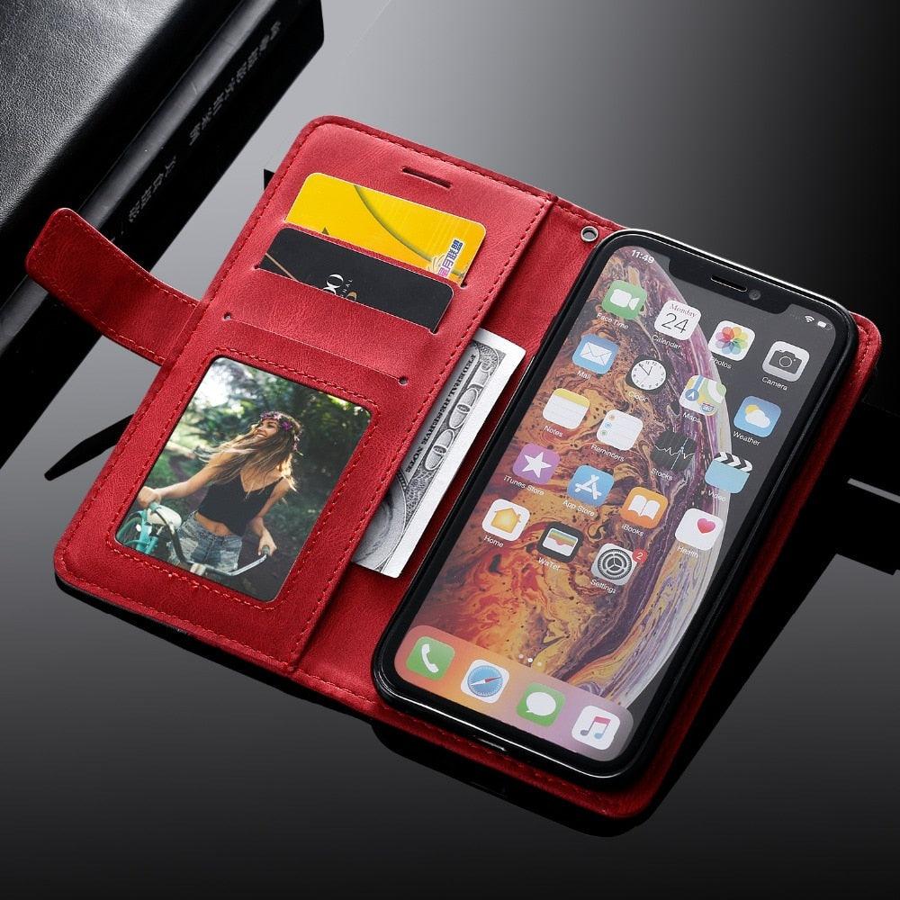 Magnetic Leather Case For iPhone 14 13 12 Mini 11 Pro Max XS XR 7 8 6 6S Plus SE 2023 Luxury Wallet Flip Card Holder Stand Cover Leather Wallet Case Magnetic Buckle Flip Folio Cover For iPhone Stevvex