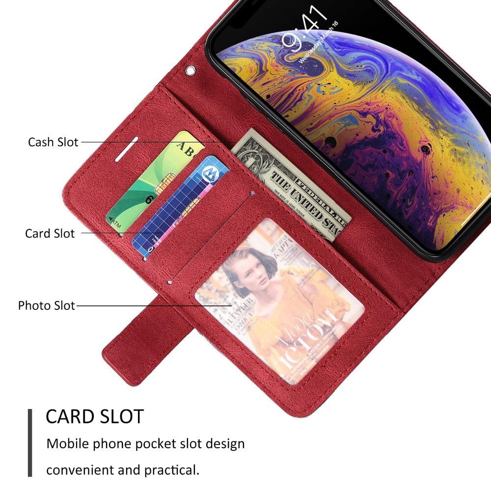 Magnetic Leather Case For iPhone 14 13 12 Mini 11 Pro Max XS XR 7 8 6 6S Plus SE 2023 Luxury Wallet Flip Card Holder Stand Cover Leather Wallet Case Magnetic Buckle Flip Folio Cover For iPhone Stevvex