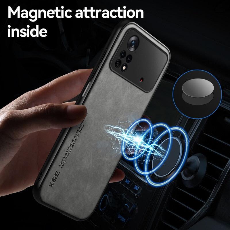 Magnetic Leather Case For Xiaomi Redmi Note 11 10 11E 9 Pro 11s 10s 12 Poco X4 GT Mi 10T 12T 11T 11 Lite 5G NE Cover Extra Thin Premium Mobile Phone Case Genuine Leather Shockproof Phone Cover Stevvex