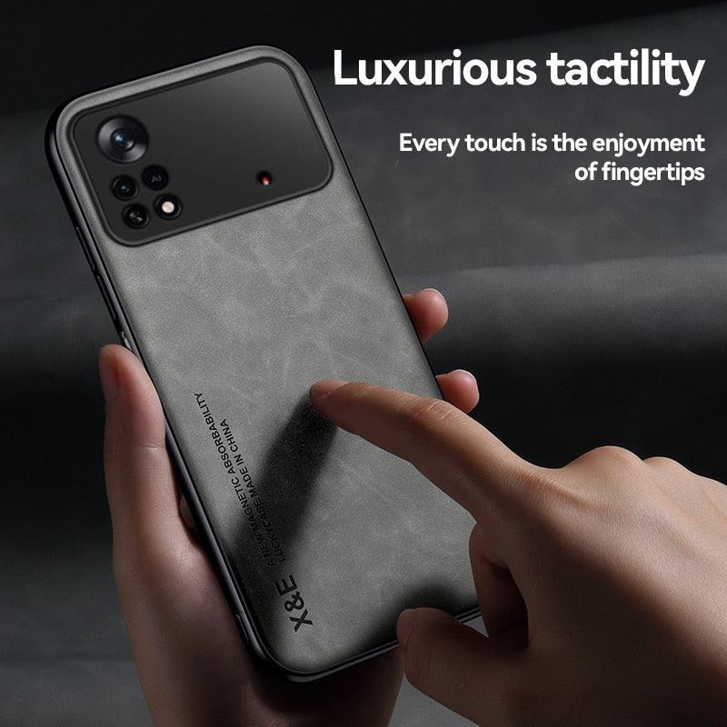 Magnetic Leather Case For Xiaomi Redmi Note 11 10 11E 9 Pro 11s 10s 12 Poco X4 GT Mi 10T 12T 11T 11 Lite 5G NE Cover Extra Thin Premium Mobile Phone Case Genuine Leather Shockproof Phone Cover Stevvex